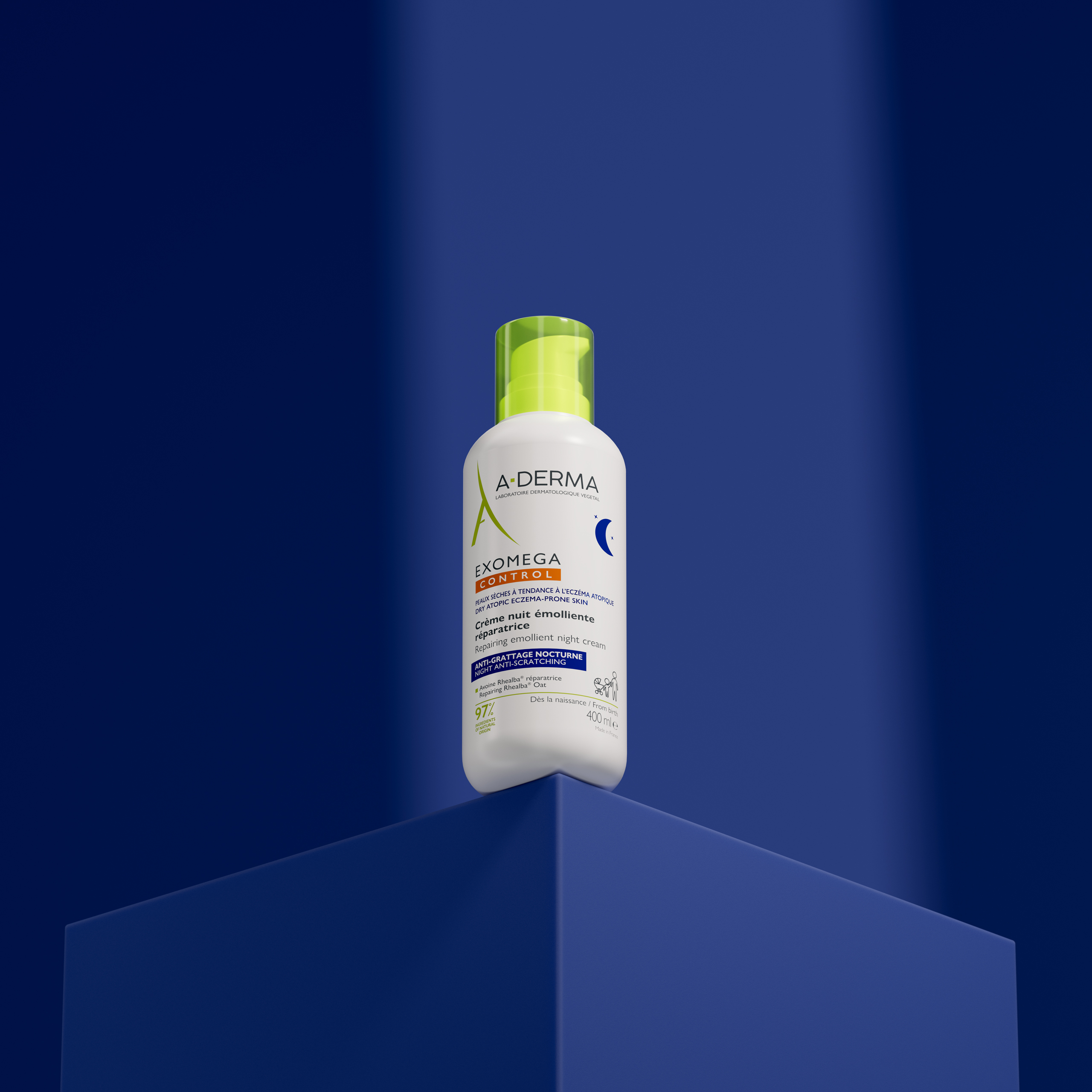 A-DERMA Exomega Night Campaign — packshot 3D et motion design
